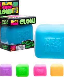 Schylling NeeDoh Nice Cube Glow - Sensory Toy with a Super Solid Squish - Glows in the Dark and Always Returns to its Square Shape - Color May Vary (1 Cube Per Pack)