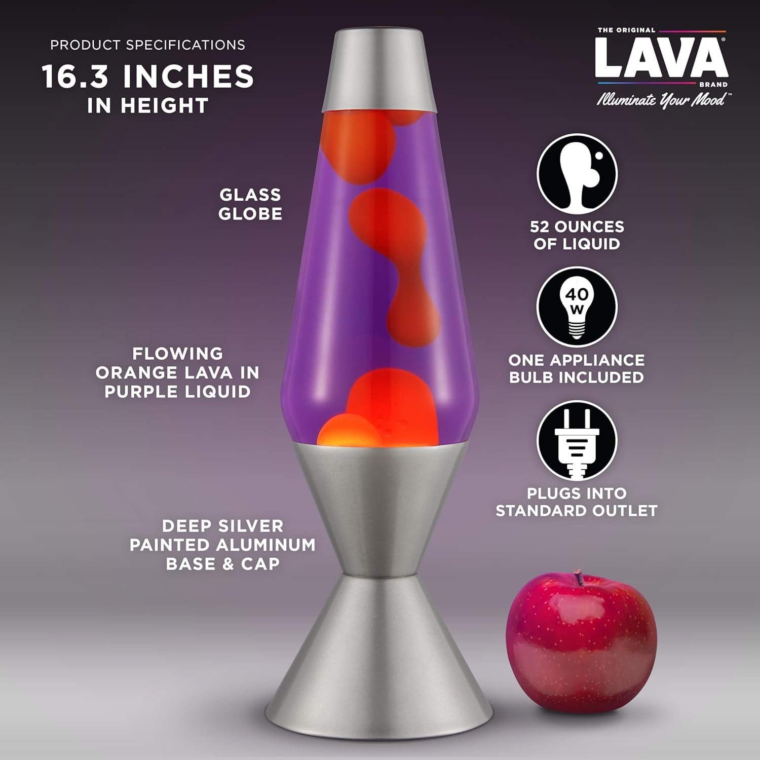 The Original Lava? Lamp - Large 52oz 16.3 - Vivid Twilight - Classic Liquid Motion Lamp - Orange Lava and Purple Liquid - Item #5119 (Amazon Exclusive) - Image 3