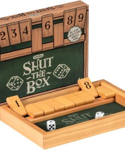 Schylling Shut the Box - Family Game of Strategy and Chance - Includes Collectible Wooden Game Box. Felt Bottom. Rounded Dice. and Detailed Instructions - Ages 6 and Up
