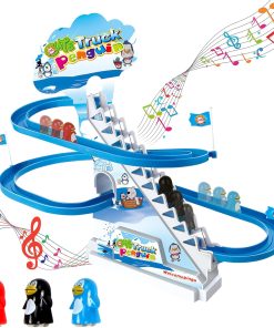ARSUK Penguin Race Game Toy Playful Musical Roller Coaster Track Playset with Music & LED Flashing Lights On/Off Button for Toddlers and Kids Gift