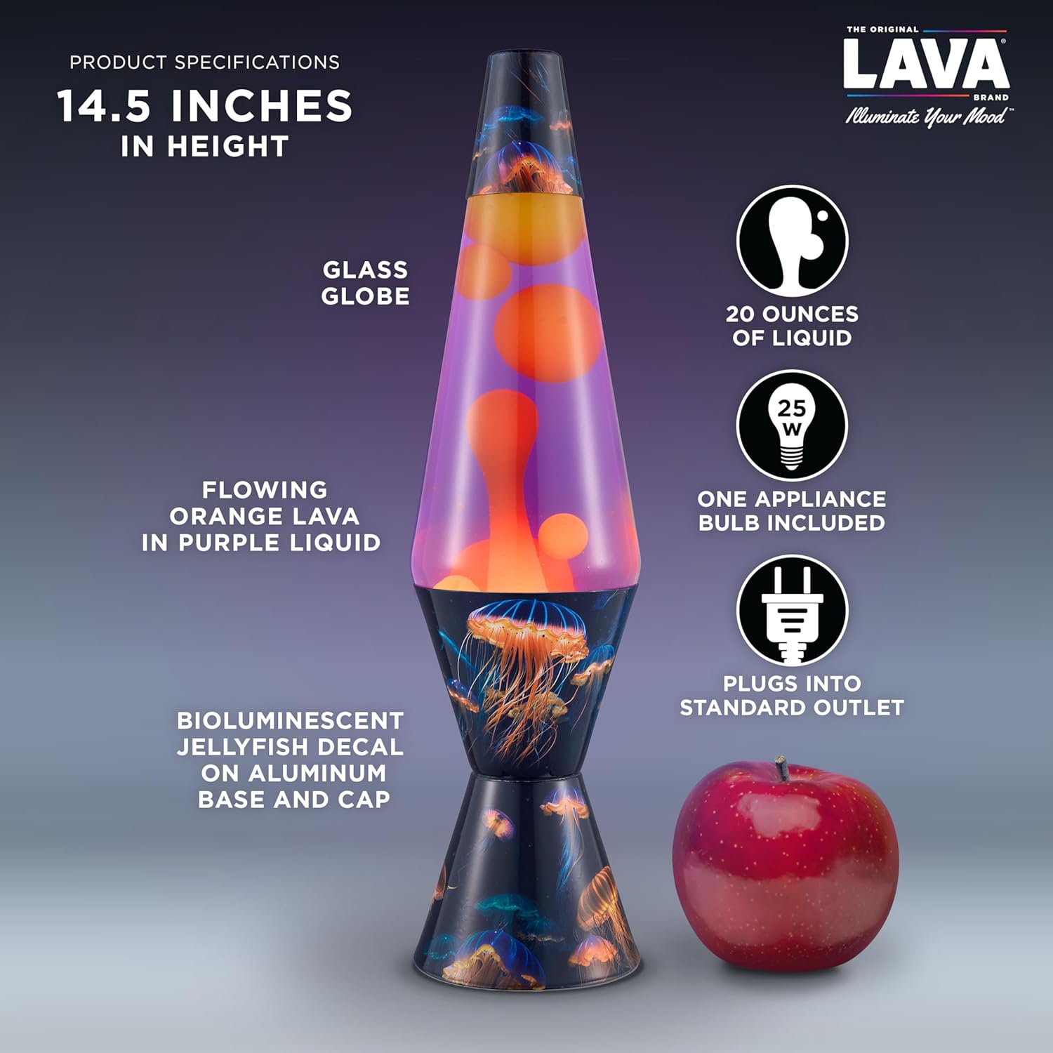 Lava The Original Lamp - 14.5 Luminous Jelly Fish ?C Classic Liquid Motion Lamp - Yellow Wax and Purple Liquid - Item #2424 (Amazon Exclusive) - Image 3