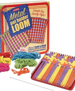 Schylling Metal Pot Holder Loom Kit - Classic Durable Weaving Frame to Make Pot Holders - Includes Loom. Hook. Instructions. and 80 Colorful Cotton Loops - Ages 5 and Up